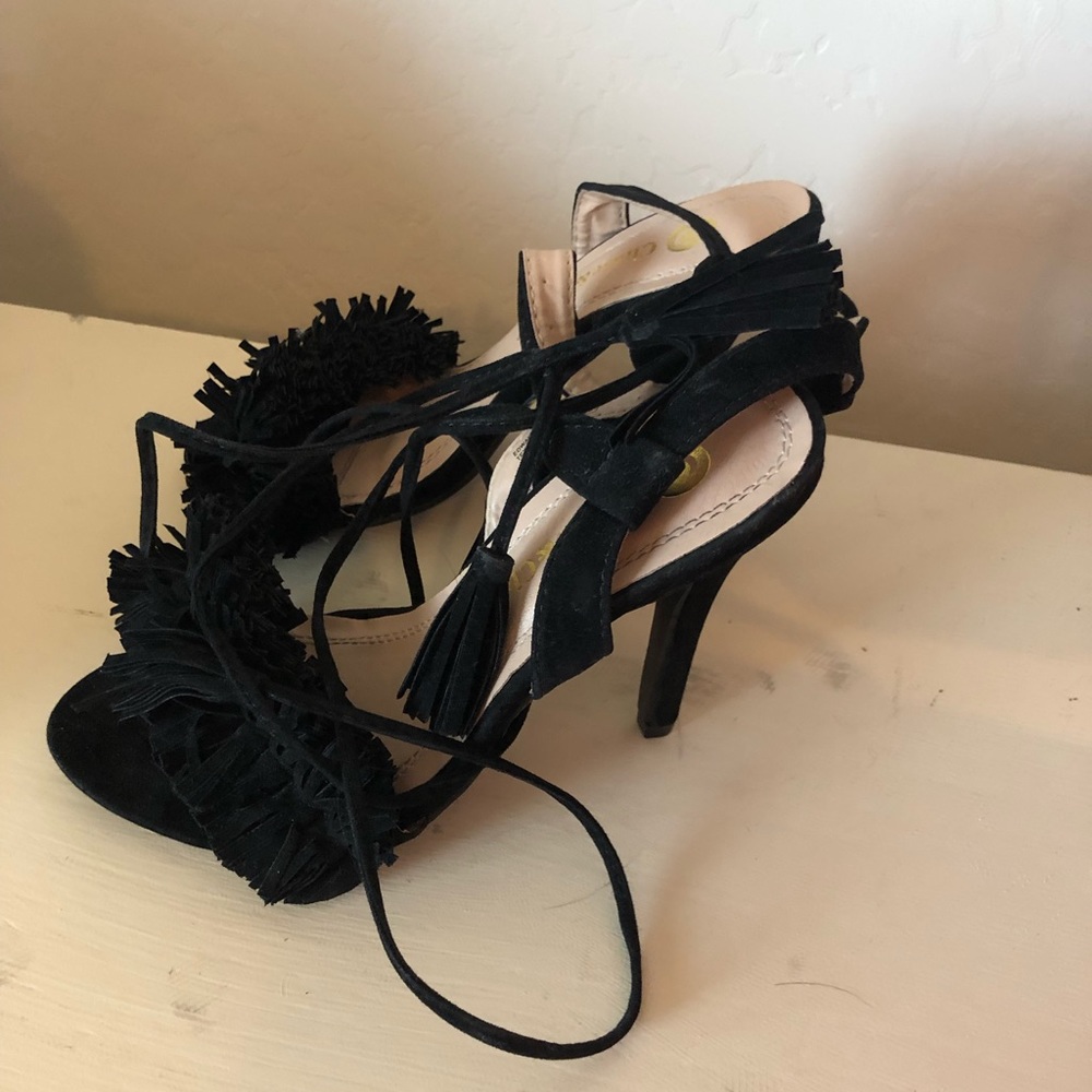 Black Fringe Heels